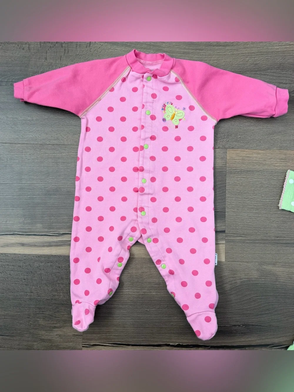 Y2K Lamaze Pink Polka Dot & Carter's Green Polka Dot Footie Bundle Size 3-6m
